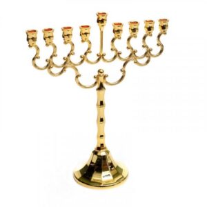Gold Color Chanukah Menorah, Swirls and Bell Shaped Base - 8" Height