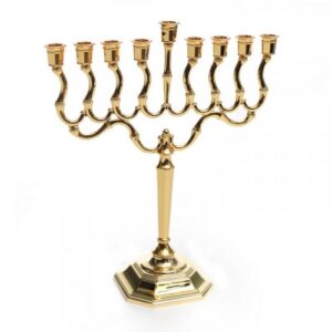 Medium Size Gold Color Contemporary Chanukah Menorah with Matching Base