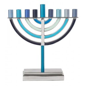Yair Emanuel Classic Contemporary Aluminum Hanukkah Menorah - Shades of Blue