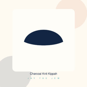 Charcoal Knit Kippah in the friendly Jay The Jew product style with warm ivory, navy, gold, teal, and terracotta tones