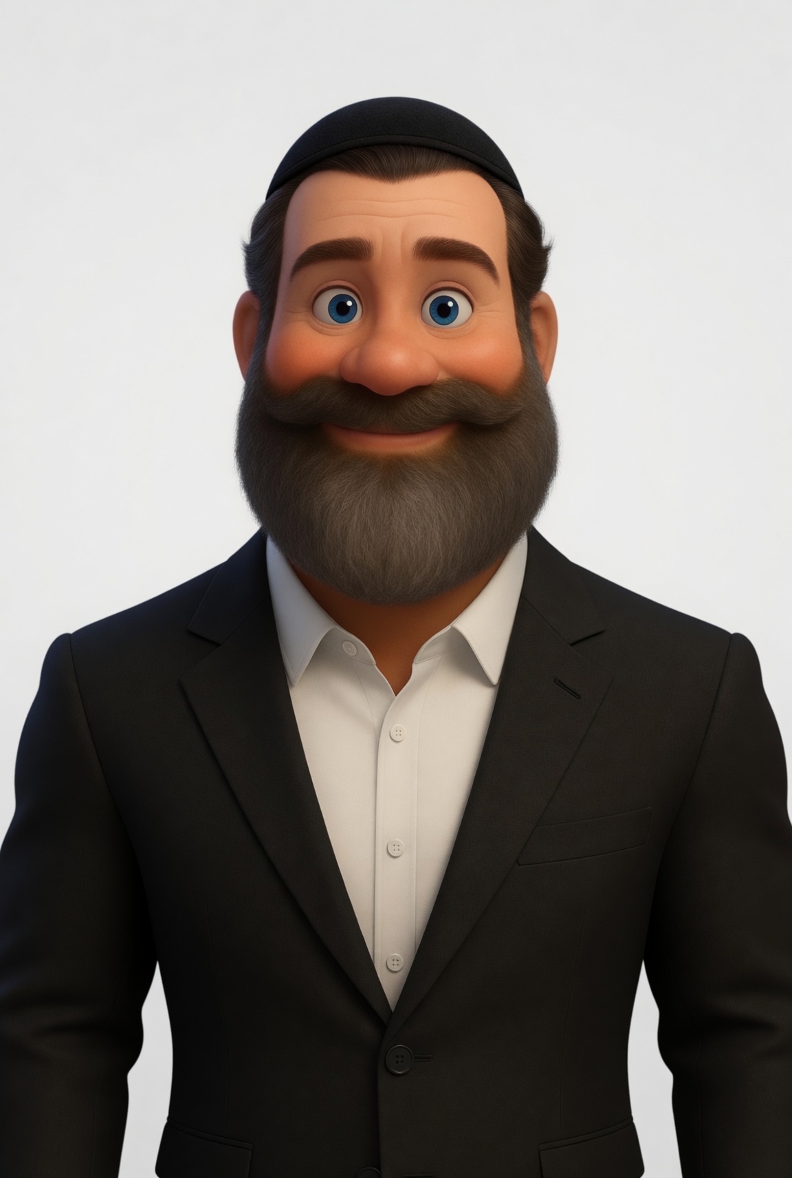 Friendly cartoon-style Jay The Jew avatar with kippah, warm smile, beard, and big expressive eyes