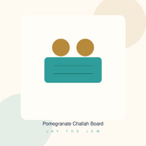 Pomegranate Challah Board in the friendly Jay The Jew product style with warm ivory, navy, gold, teal, and terracotta tones