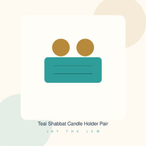 Teal Shabbat Candle Holder Pair in the friendly Jay The Jew product style with warm ivory, navy, gold, teal, and terracotta tones